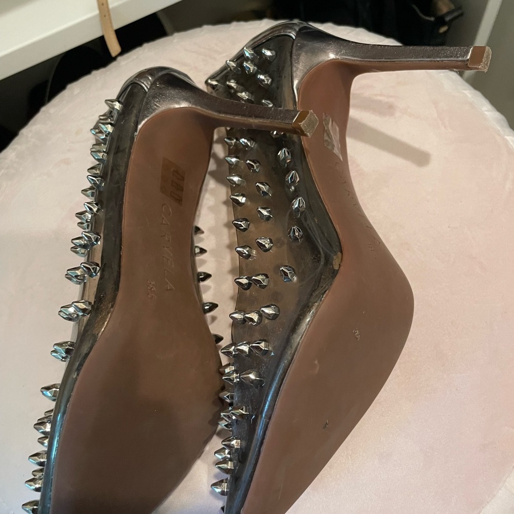 Casadei Metallic Silver Spiked Heels - Picture 2 of 4